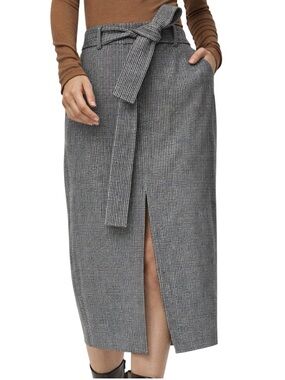 Wilfred Aritzia Houndstooth High Rise Belted Pencil Skirt Sz 4 capsule wardrobe